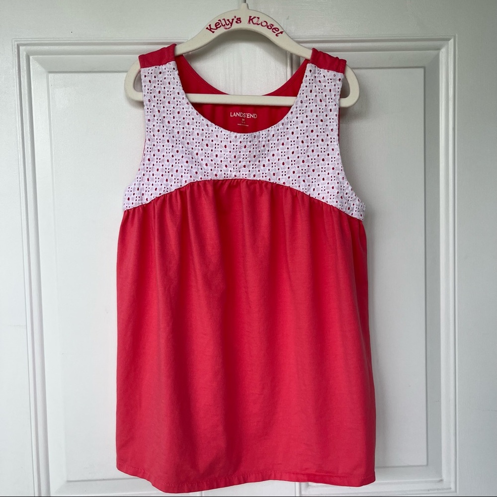 •Lands’ End• Girls Sleeveless Crochet Lace Trim Top - Size Medium (10-12)